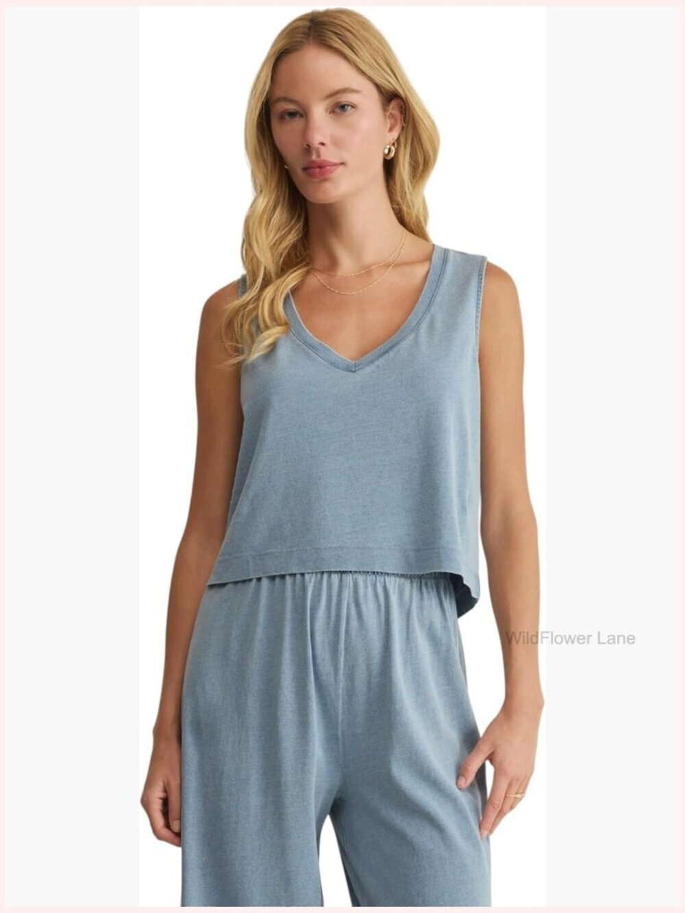 Sleeveless V-Neck Denim Tank Lightweight Linen